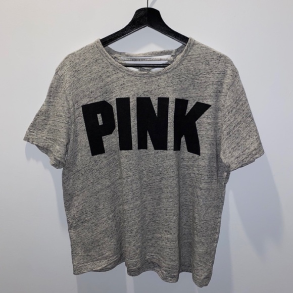 PINK Victoria's Secret Gray Open Cross Back T-shirt - Picture 1 of 5